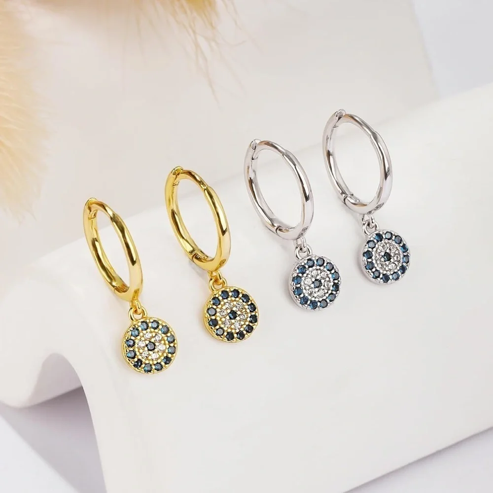 925 sterling Silver Evil Eye Dazzling Blue  Crystal Earrings